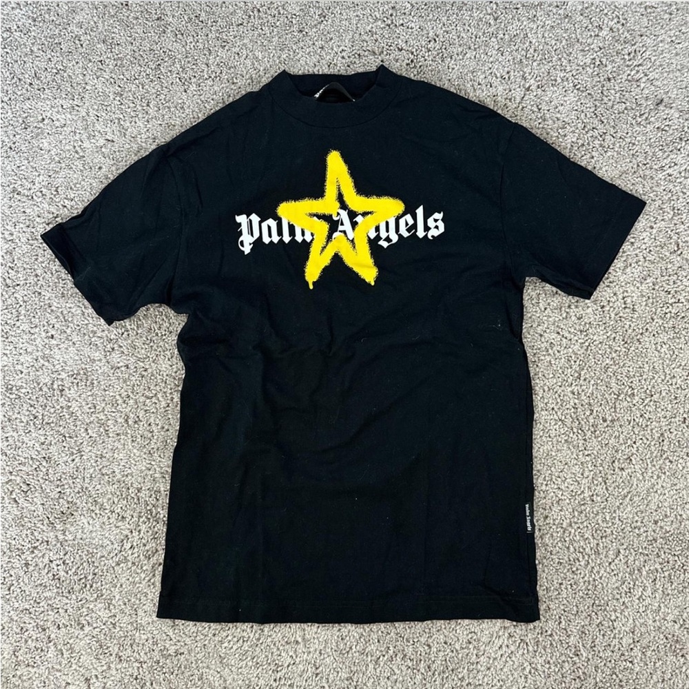 Palm Angels Black Tee with Yellow Star